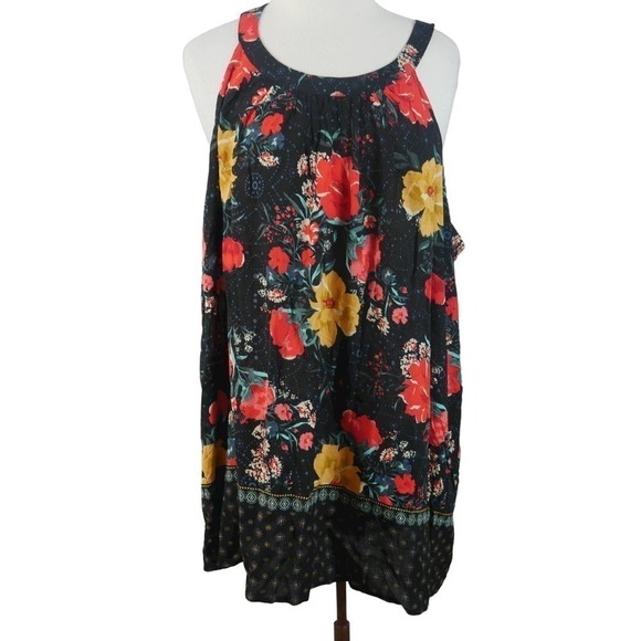 𝅺TORRID NWT Black Floral Textured Stretch Rayon Goddess Tank 3X - Picture 1 of 11